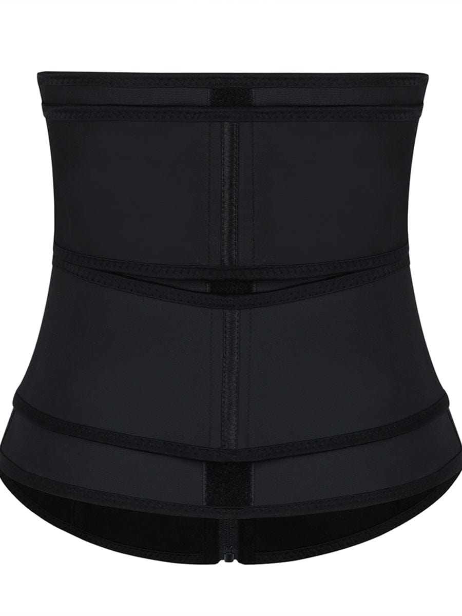 Kinetic Black Steel-Bone Waist Cincher with Dual Belts