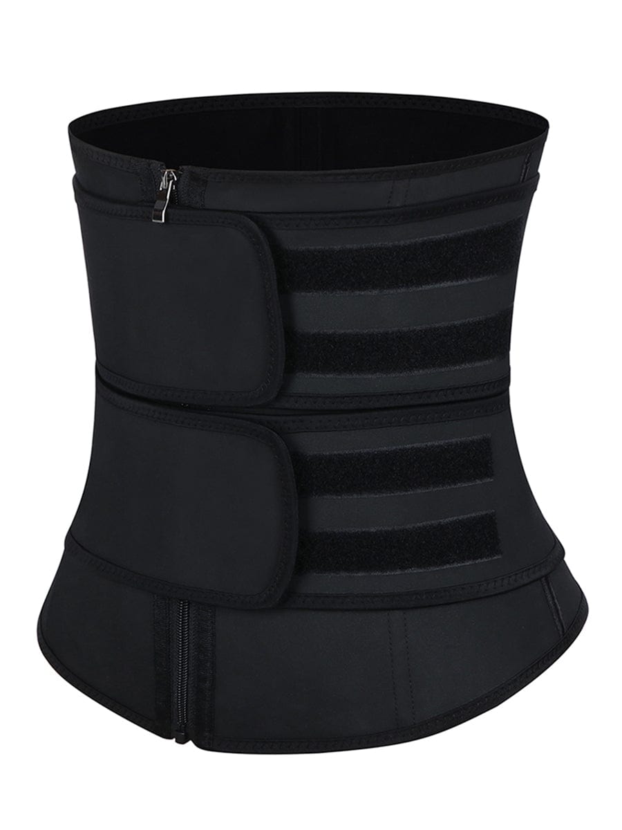 Kinetic Black Steel-Bone Waist Cincher with Dual Belts
