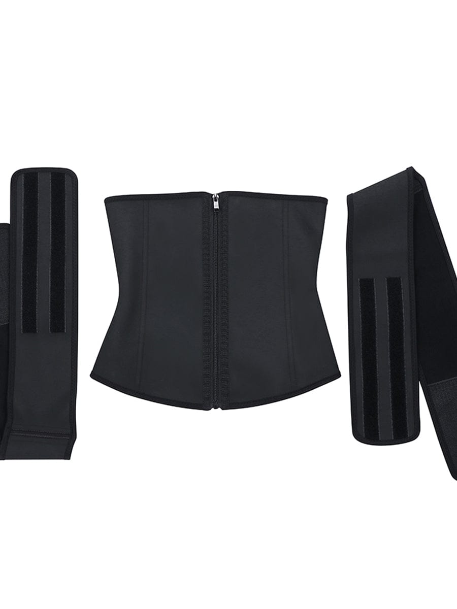 Kinetic Black Steel-Bone Waist Cincher with Dual Belts