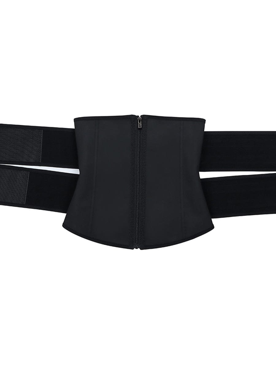 Kinetic Black Steel-Bone Waist Cincher with Dual Belts