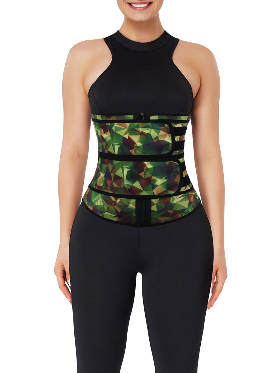 Camo Latex Waist Trainer with Double Belts for Tummy Slimming