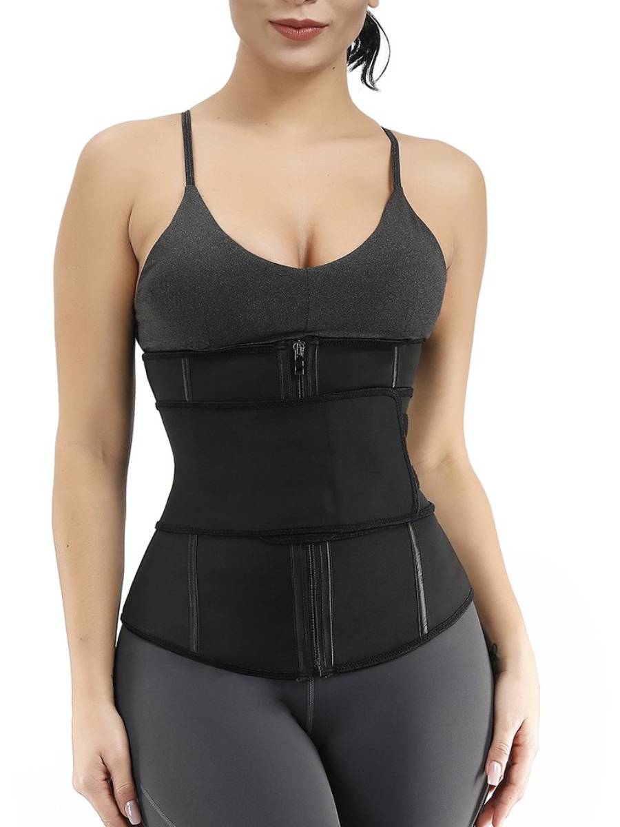 Ultimate Slimming Black Double Layer Waist Trainer with Steel Boning