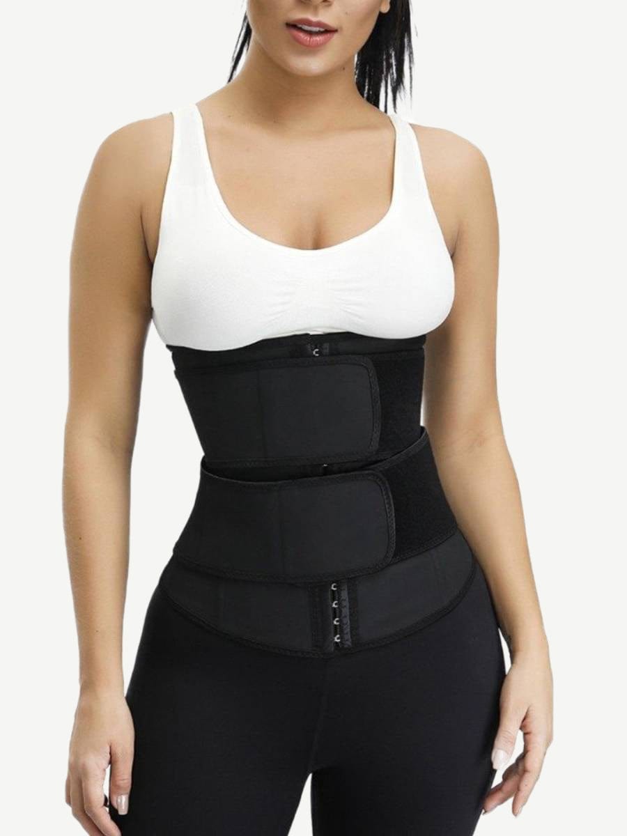 Sleek Black Plus Size Latex Waist Trainer with 7 Steel Bones