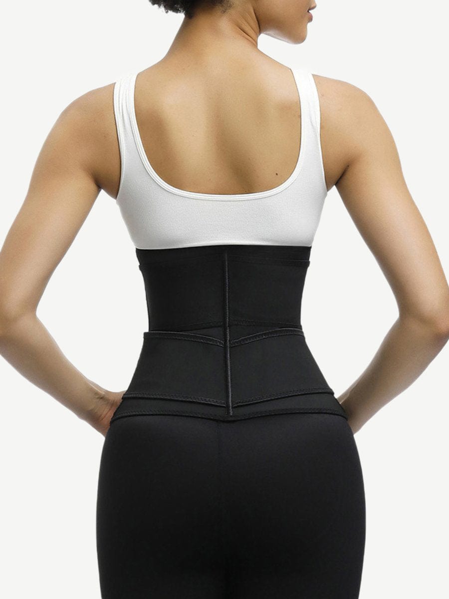 Sleek Black Plus Size Latex Waist Trainer with 7 Steel Bones