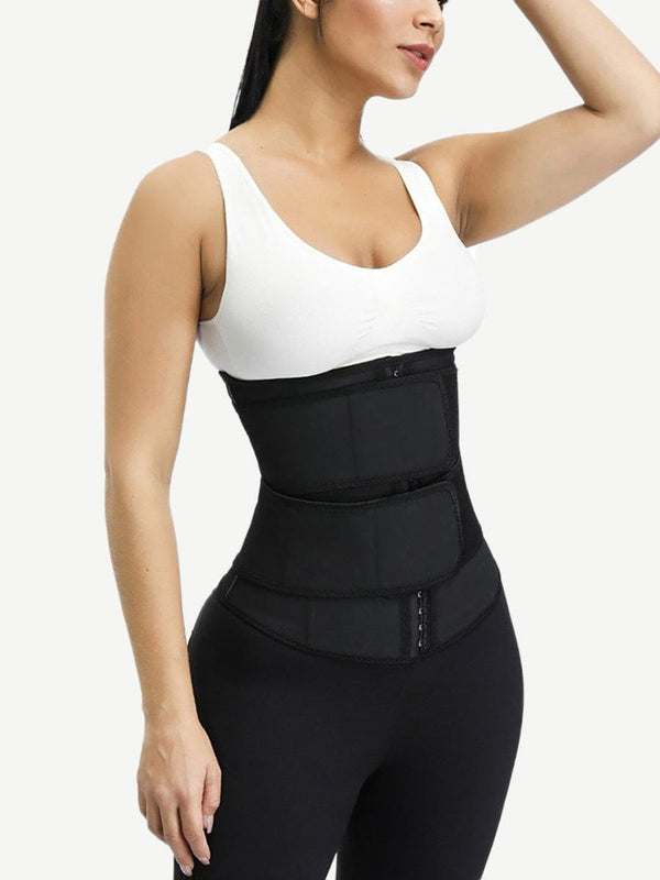 Sleek Black Plus Size Latex Waist Trainer with 7 Steel Bones