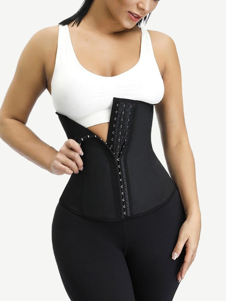 Sleek Black Plus Size Latex Waist Trainer with 7 Steel Bones