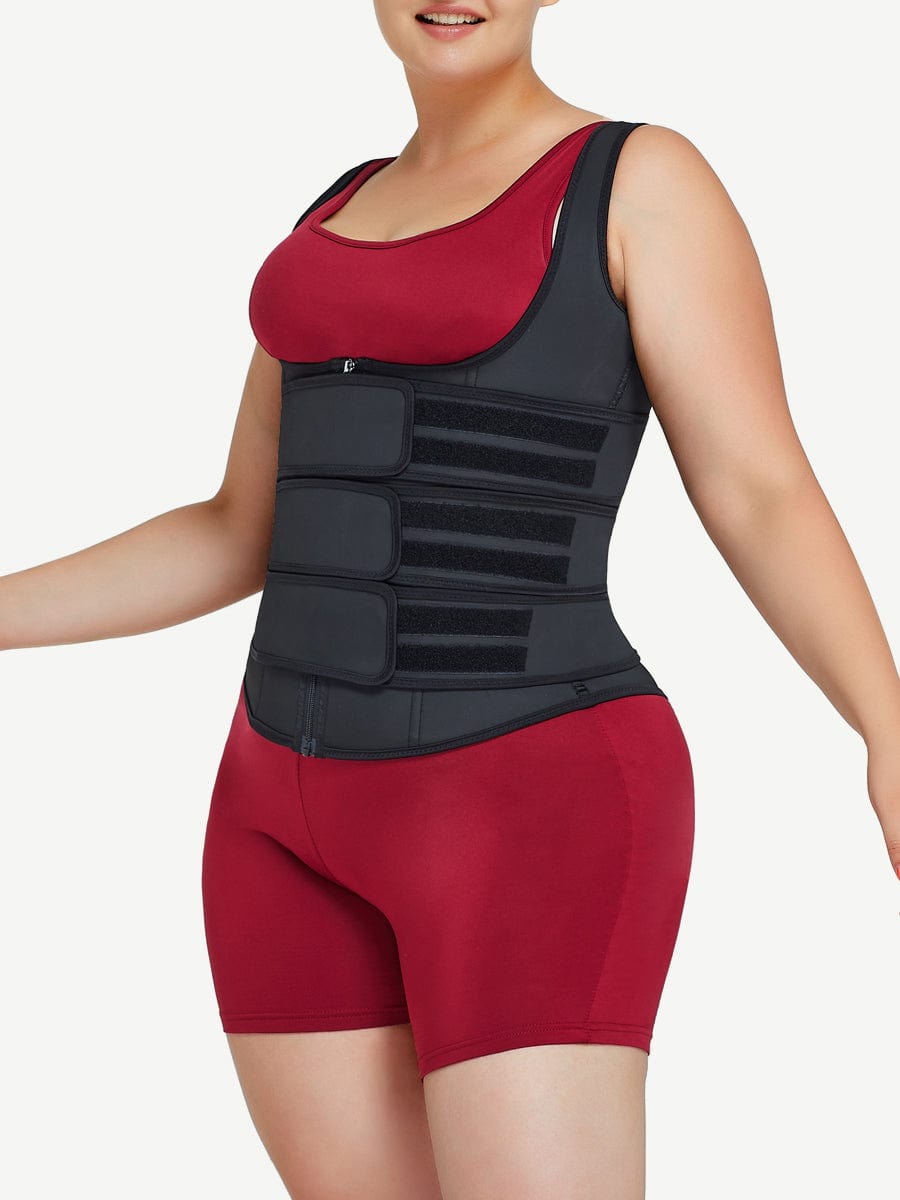 SlimFit Black Latex Waist Trainer Vest with Triple Belts