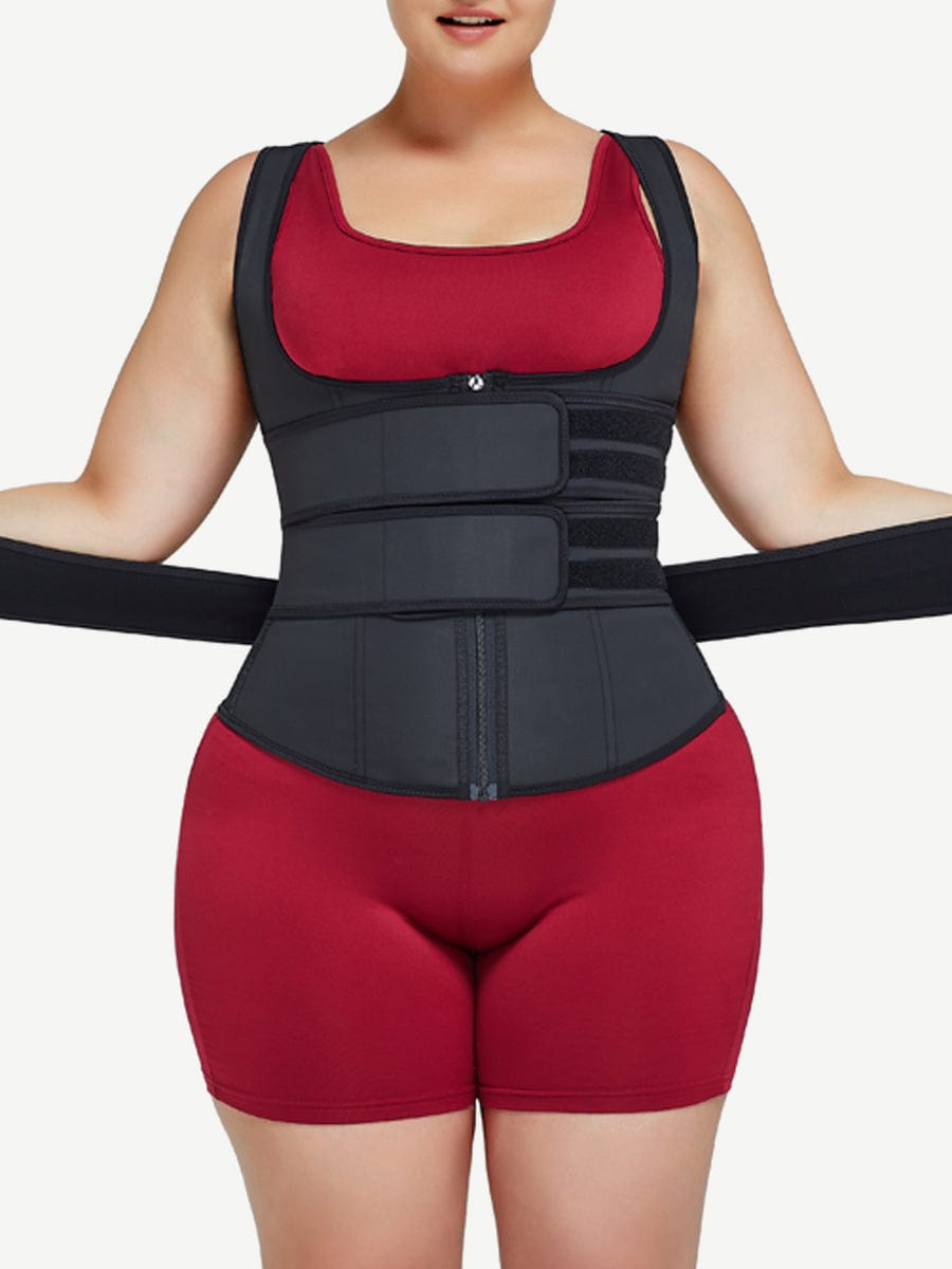 SlimFit Black Latex Waist Trainer Vest with Triple Belts