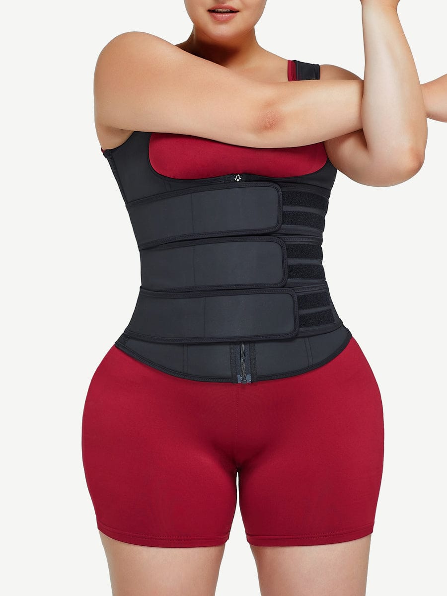 SlimFit Black Latex Waist Trainer Vest with Triple Belts