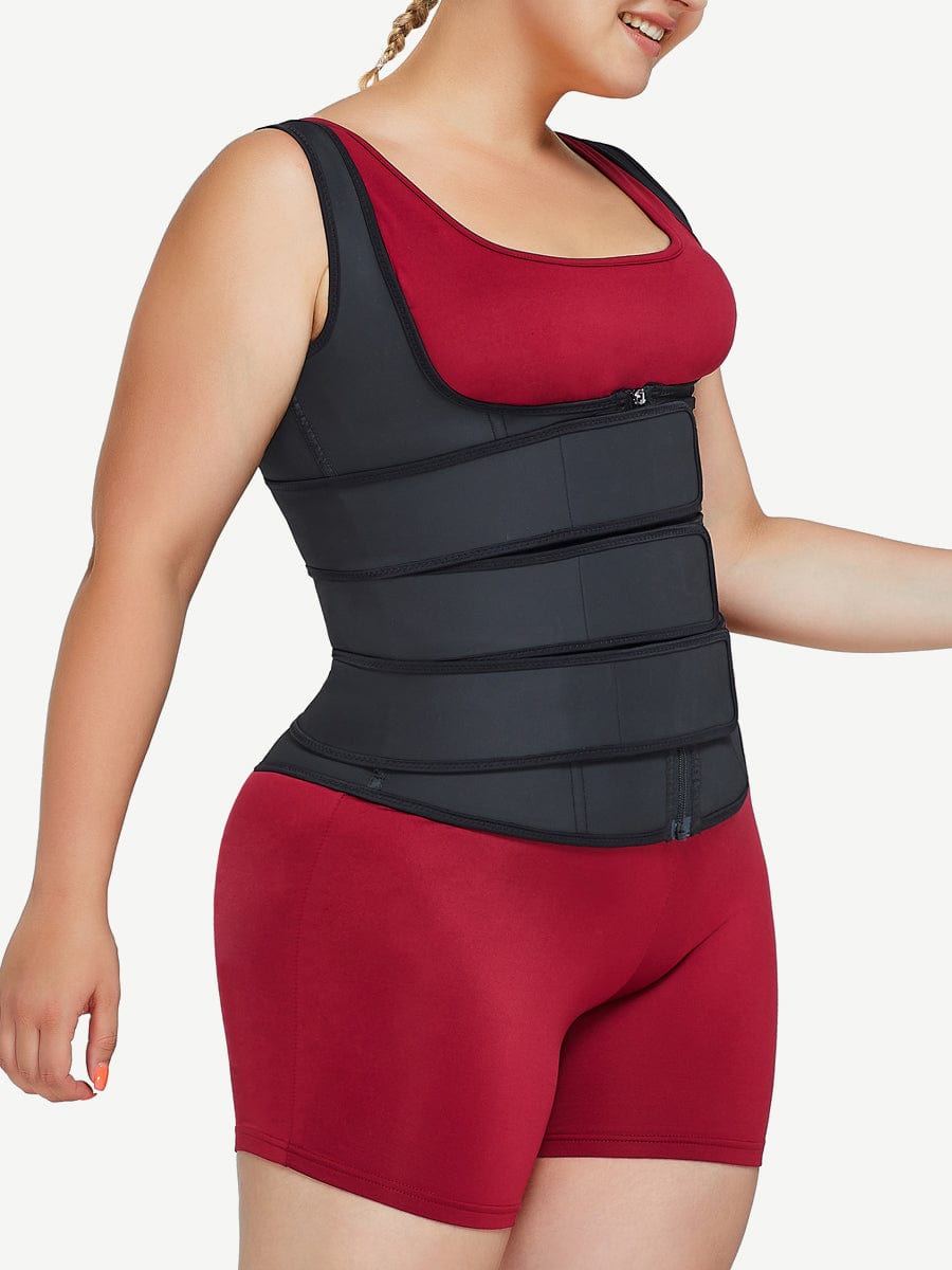 SlimFit Black Latex Waist Trainer Vest with Triple Belts