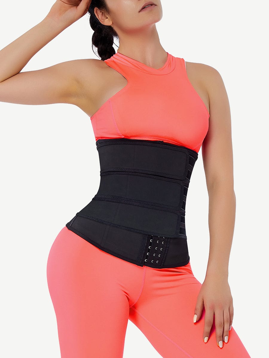 Graceful Black Latex Waist Trainer with Triple Belt & Anti-Slip Design