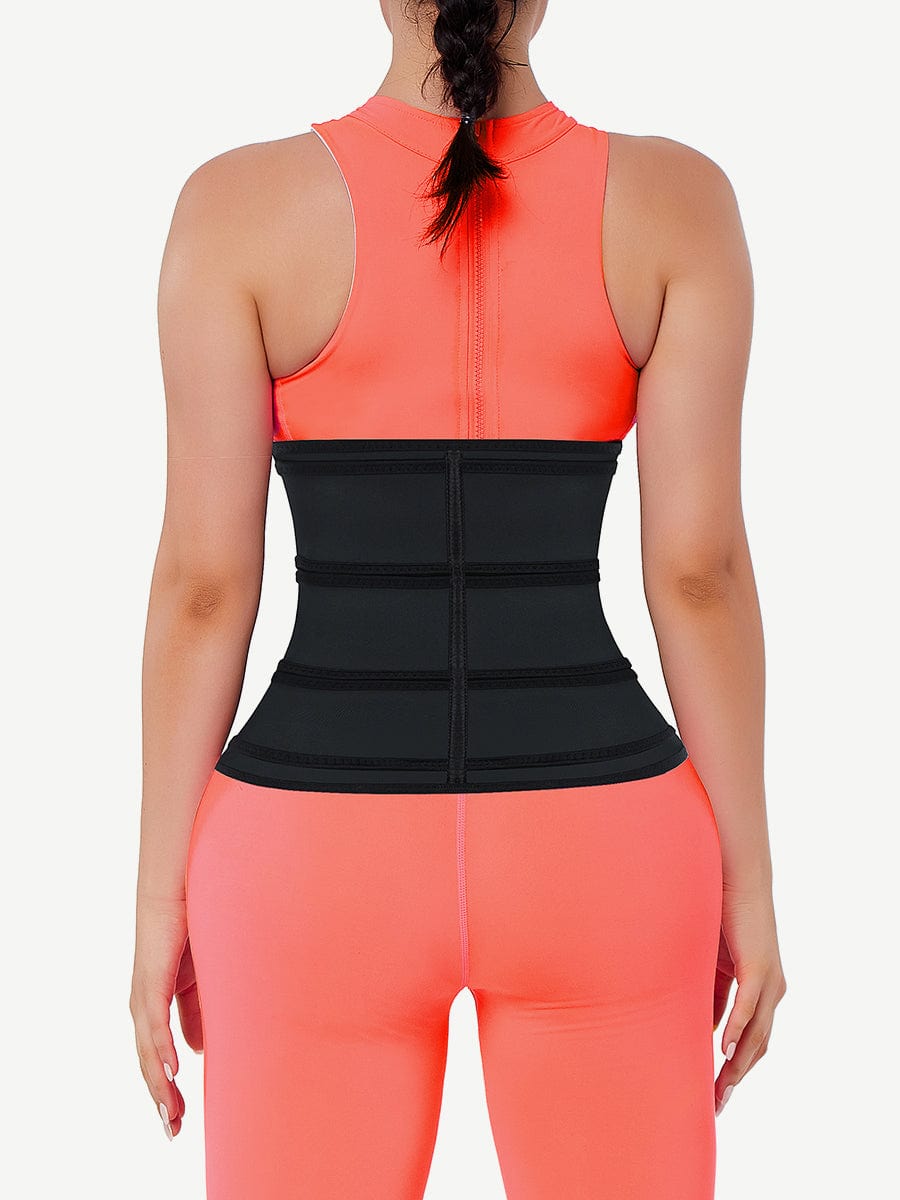Graceful Black Latex Waist Trainer with Triple Belt & Anti-Slip Design