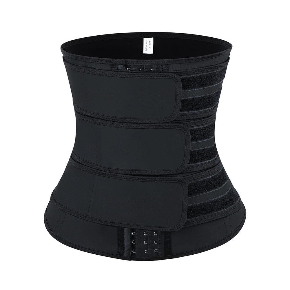 Graceful Black Latex Waist Trainer with Triple Belt & Anti-Slip Design