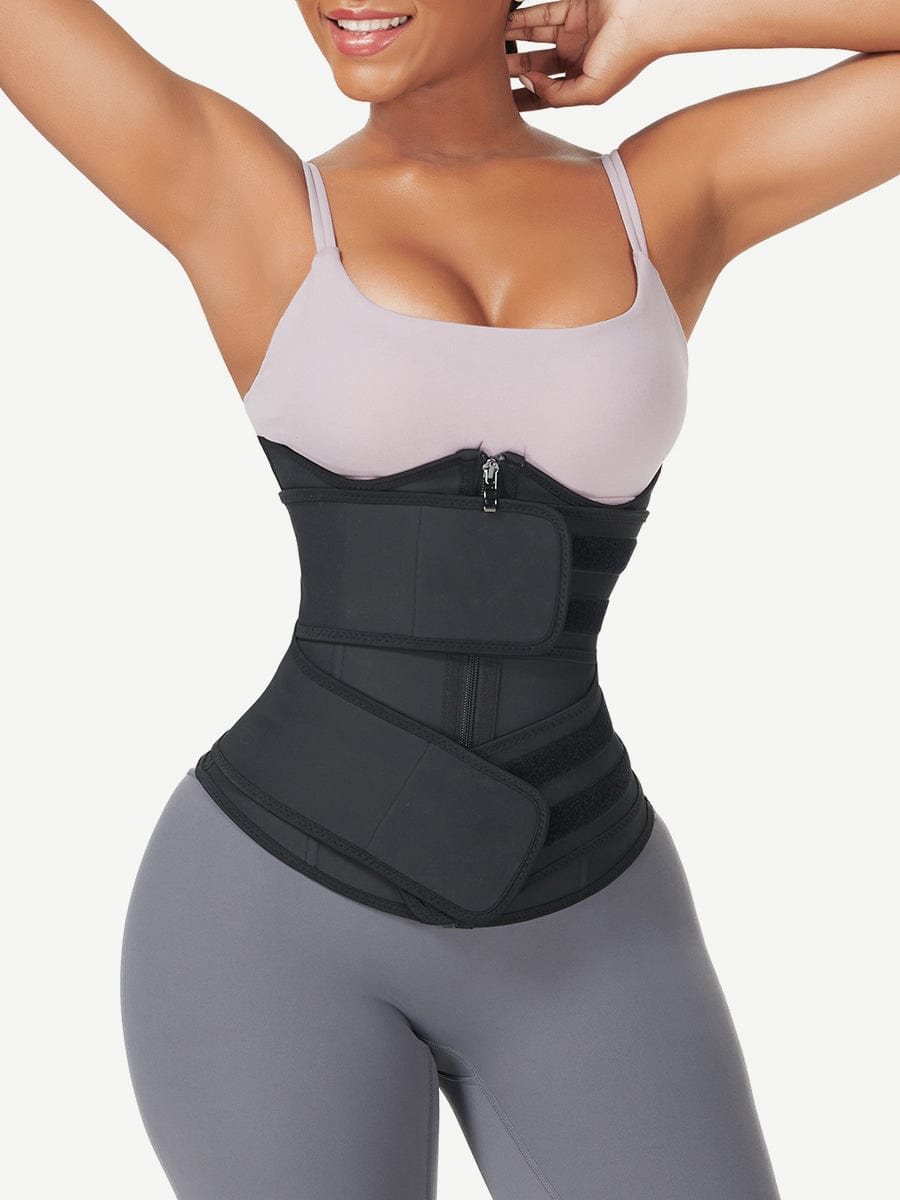 Ultimate Black Latex Waist Trainer with Double Belt Control