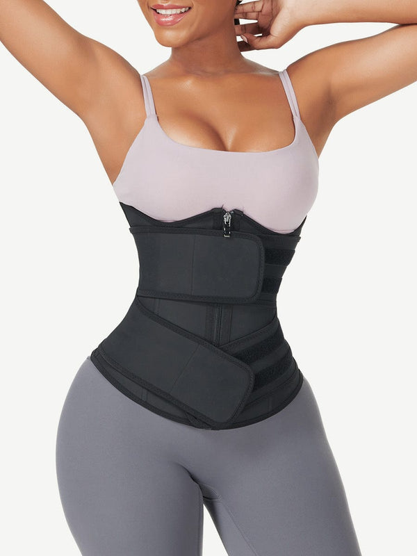 Ultimate Black Latex Waist Trainer with Double Belt Control