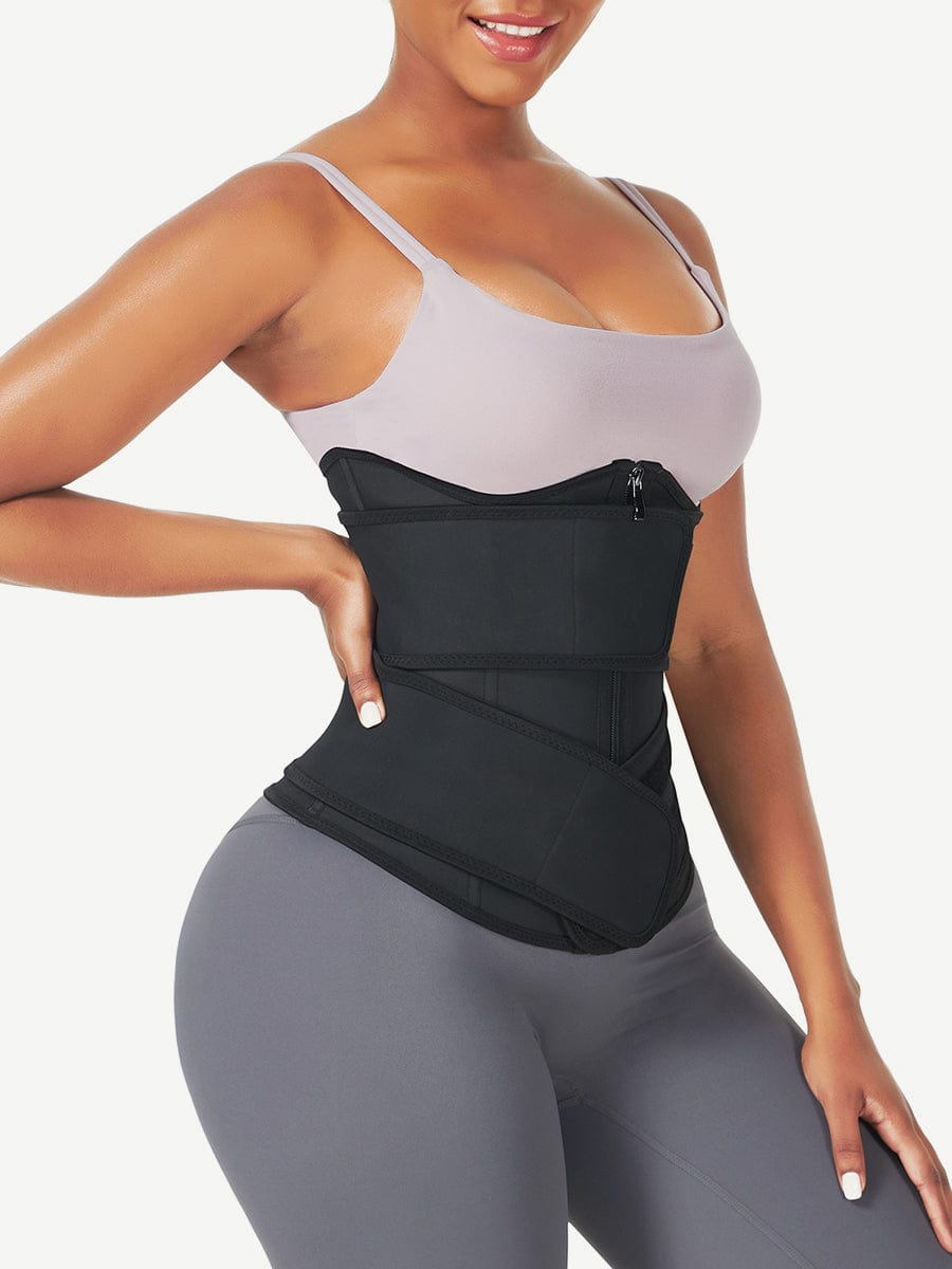 Ultimate Black Latex Waist Trainer with Double Belt Control