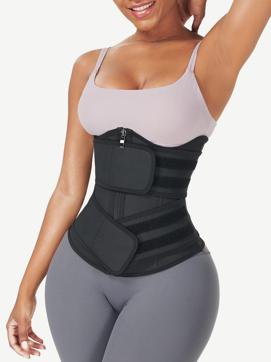 Ultimate Black Latex Waist Trainer with Double Belt Control
