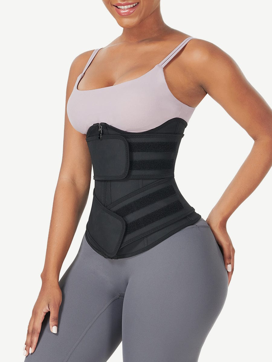 Ultimate Black Latex Waist Trainer with Double Belt Control