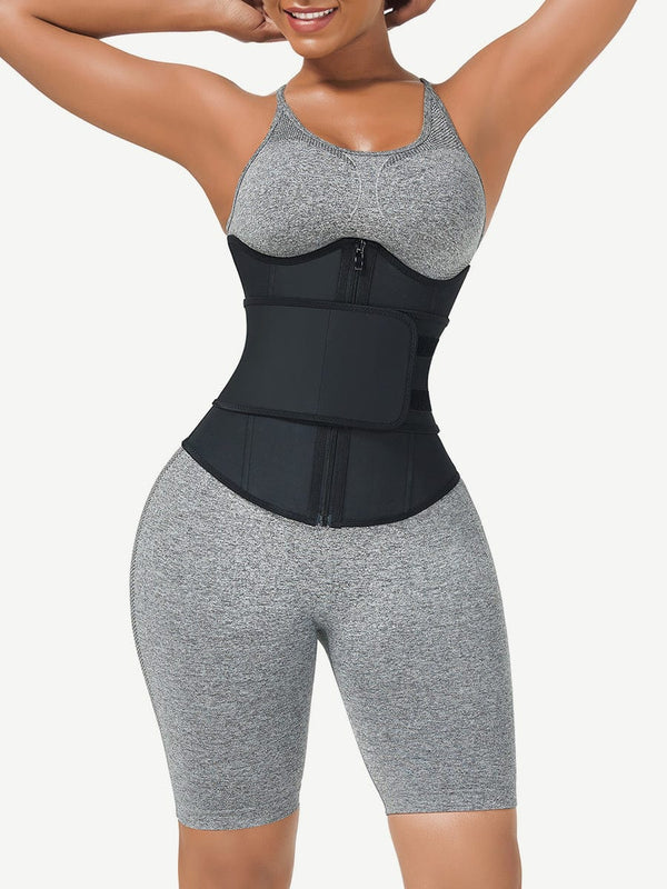 Ultimate Black Bust Support Latex Waist Trainer with Belt - Firm Control