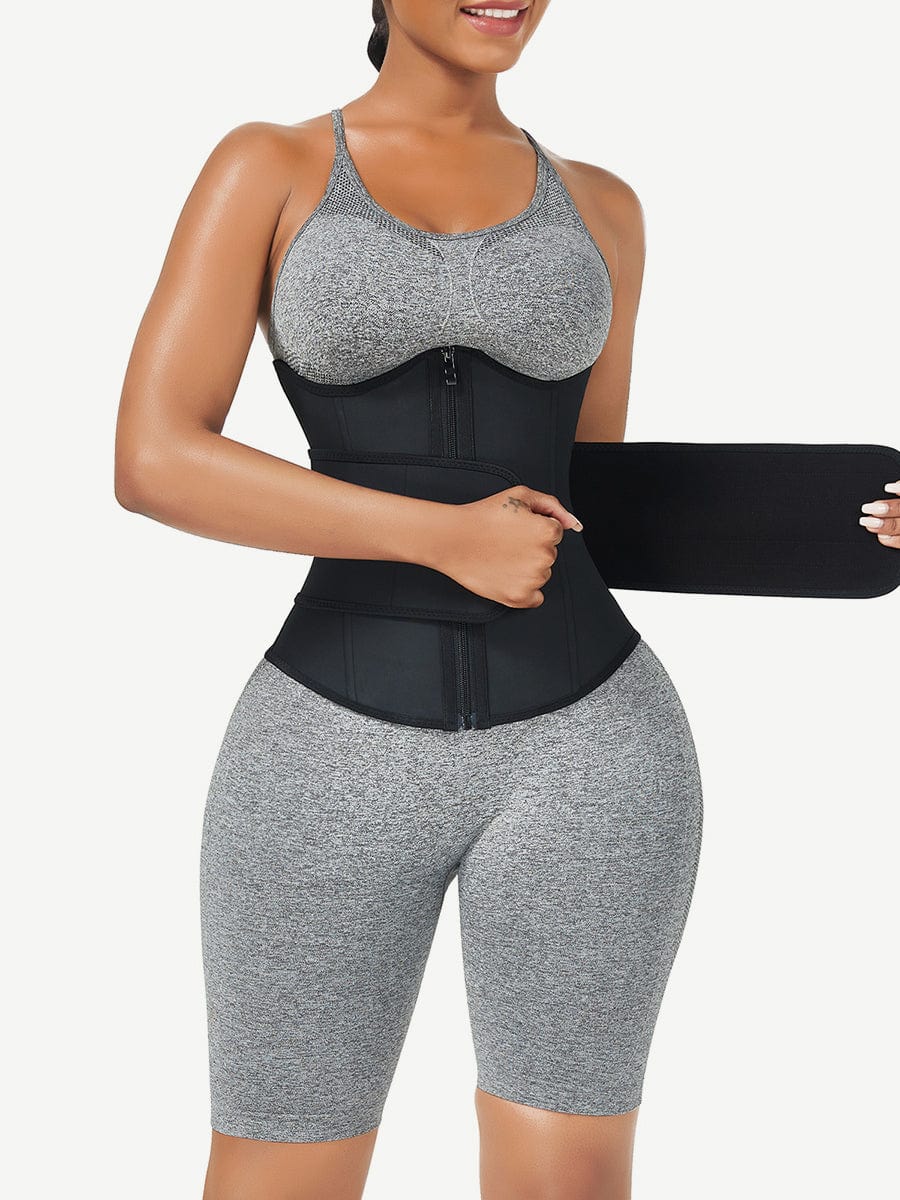 Ultimate Black Bust Support Latex Waist Trainer with Belt - Firm Control