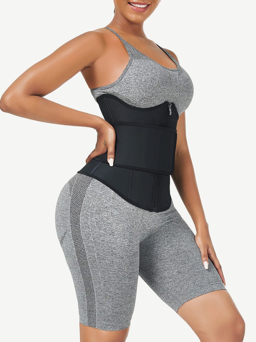 Ultimate Black Bust Support Latex Waist Trainer with Belt - Firm Control