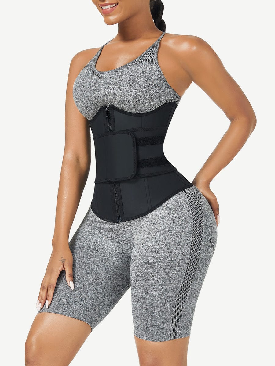 Ultimate Black Bust Support Latex Waist Trainer with Belt - Firm Control