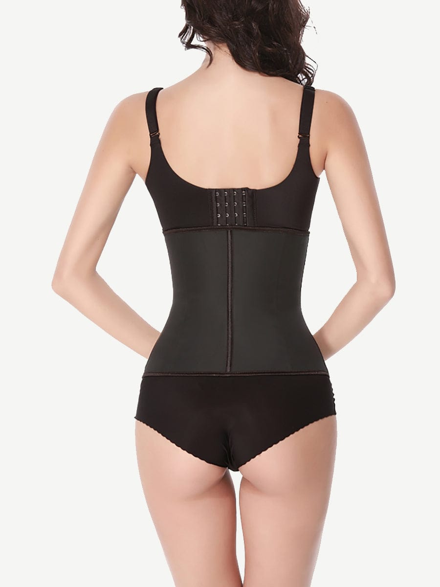 Sculpting 9-Steel Boned Black Latex Waist Cincher with Hook-And-Eye Closures