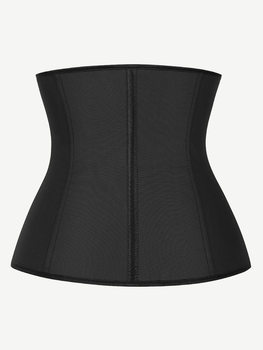 Sculpting 9-Steel Boned Black Latex Waist Cincher with Hook-And-Eye Closures
