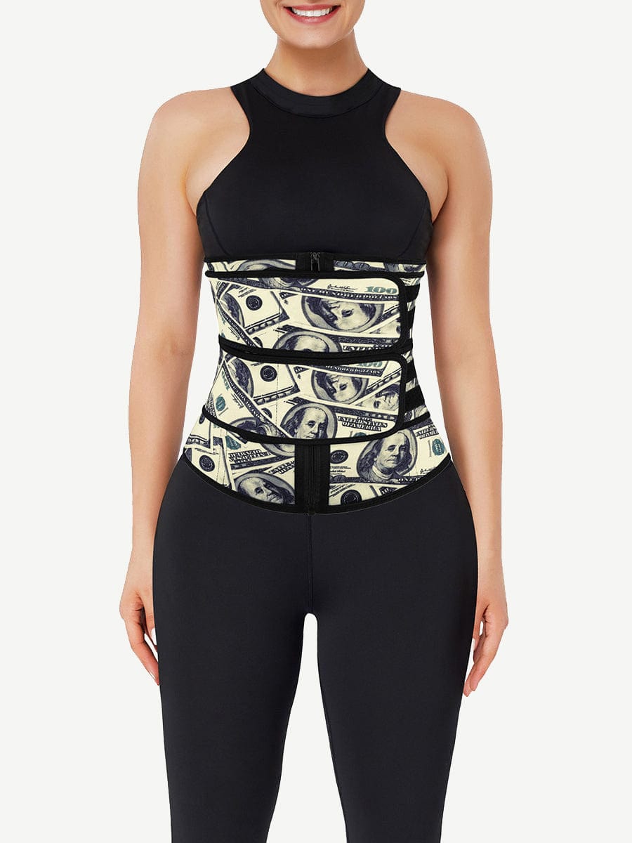 Double-Belt Latex Waist Trainer with Dollar Print