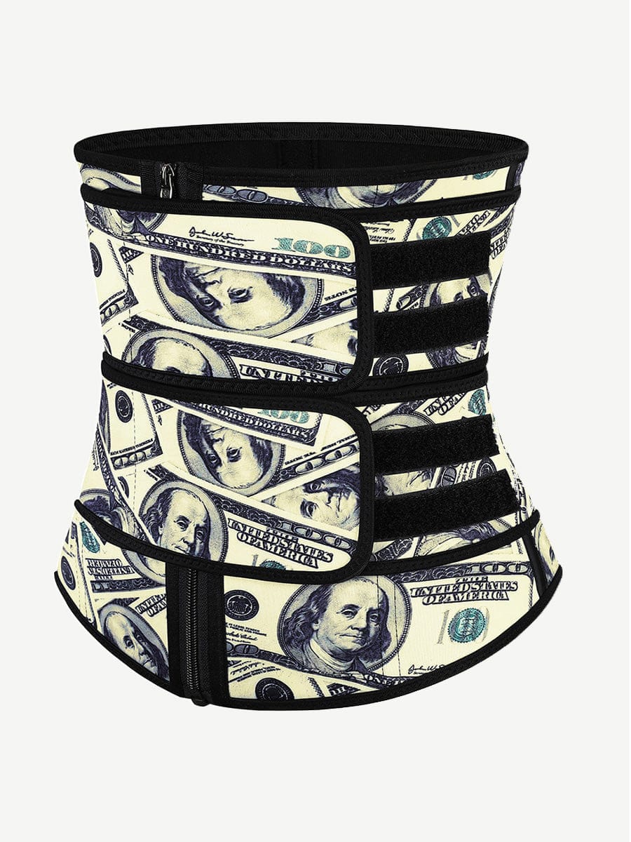 Double-Belt Latex Waist Trainer with Dollar Print