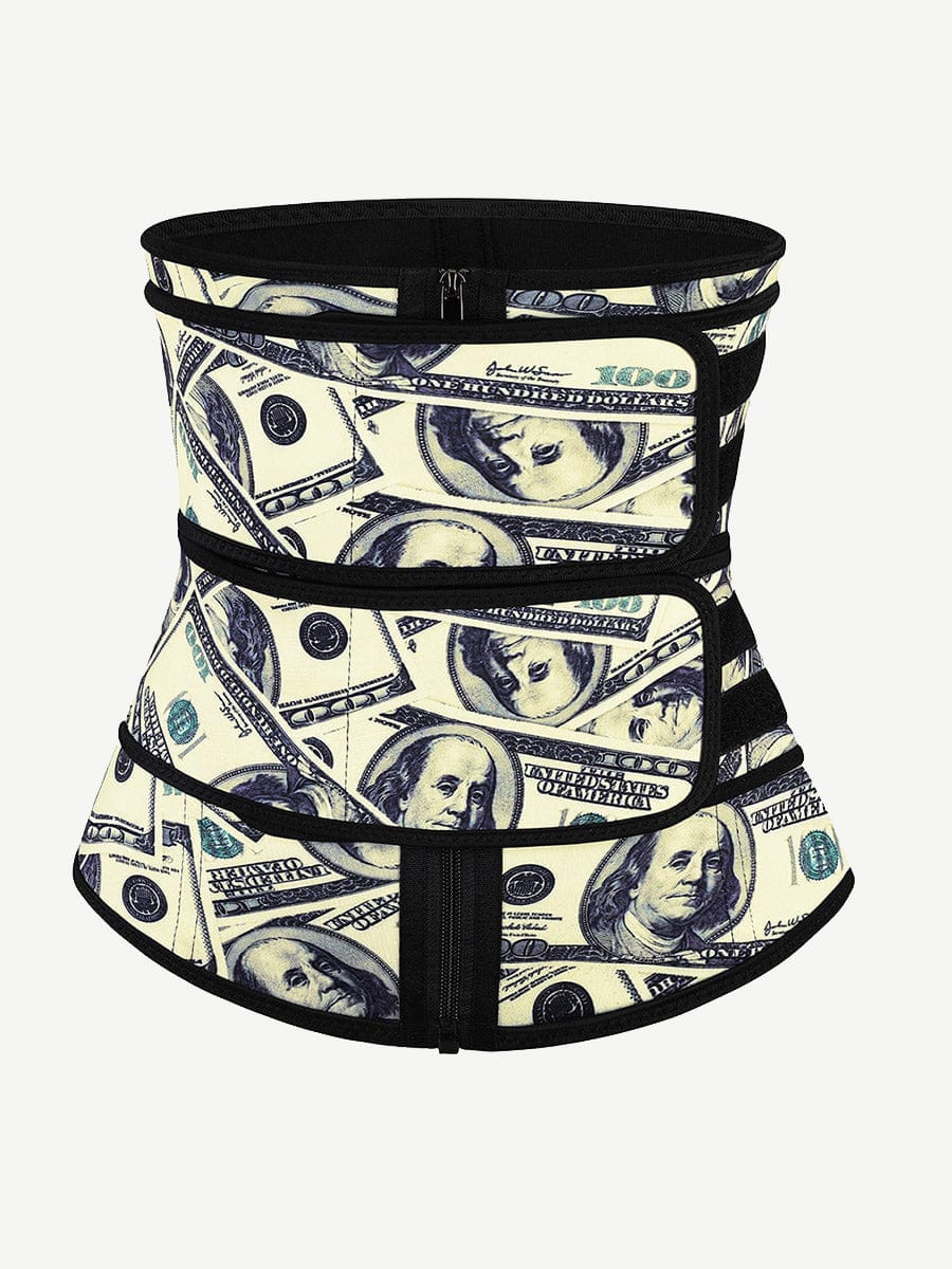 Double-Belt Latex Waist Trainer with Dollar Print