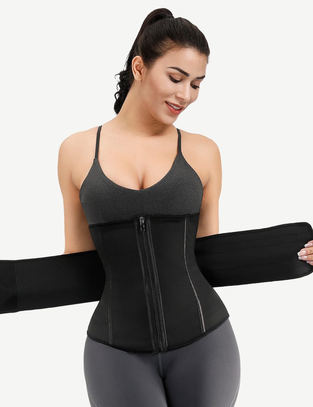 Ultimate Slimming Black Double Layer Waist Trainer with Steel Boning