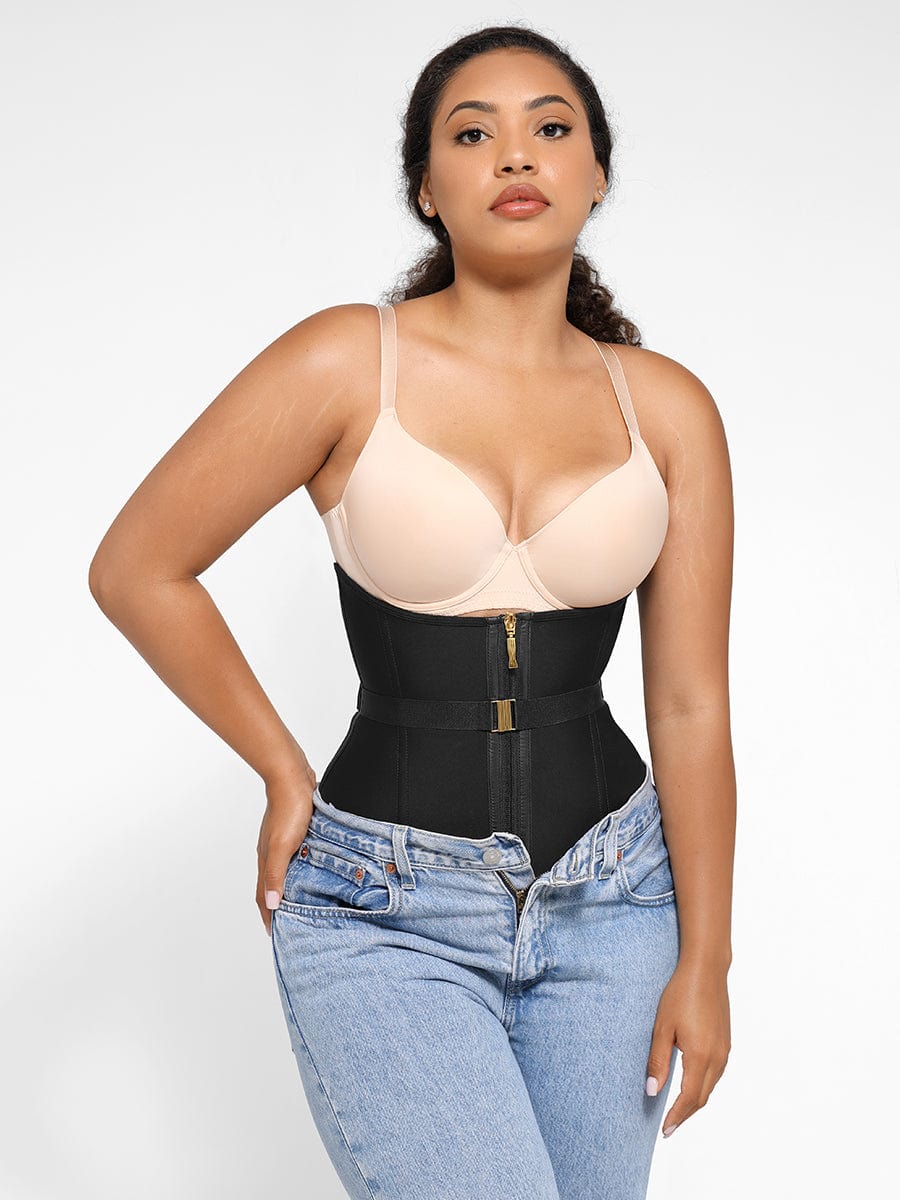 U-Shaped Latex Waist Trainer with Steel Bones & Fan Lacing