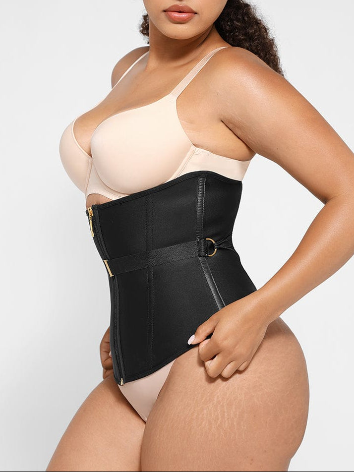 U-Shaped Latex Waist Trainer with Steel Bones & Fan Lacing