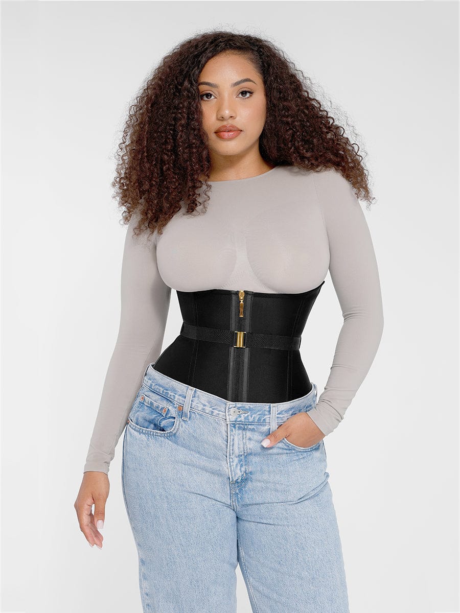 U-Shaped Latex Waist Trainer with Steel Bones & Fan Lacing