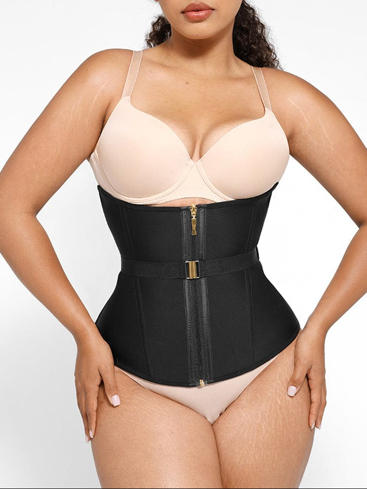 U-Shaped Latex Waist Trainer with Steel Bones & Fan Lacing