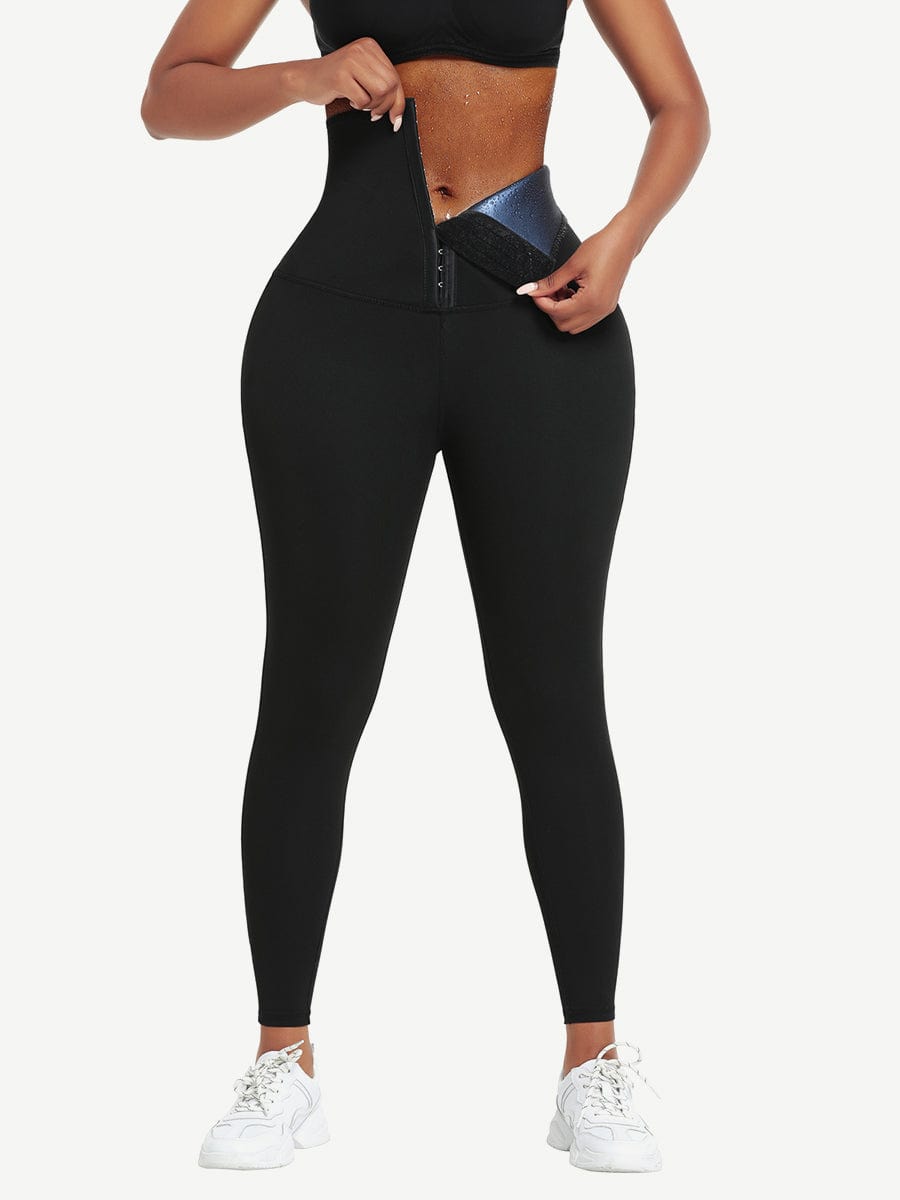 Dark Blue Neoprene Butt-Lifting Leggings with Wide Waistband