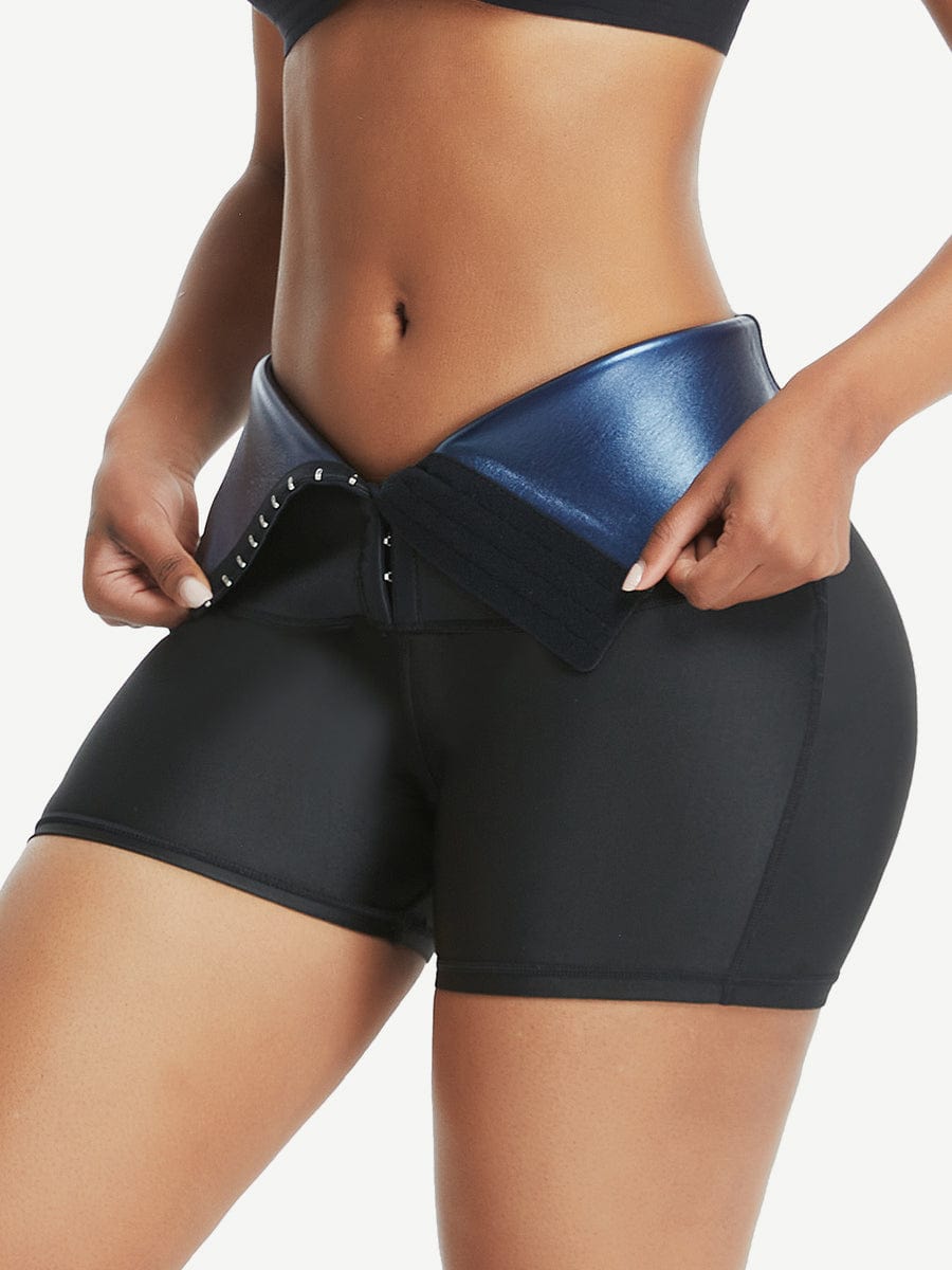 Blue Neoprene Cellulite-Reducing Shorts with Hook & Eye Closure