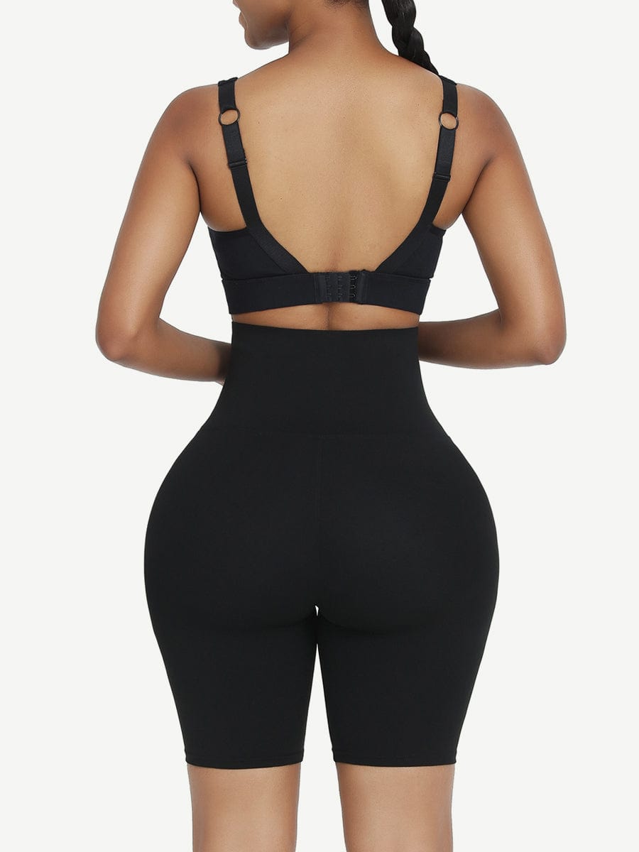 Sleek Black Mid-Waist 2-In-1 Waist Trainer Shorts