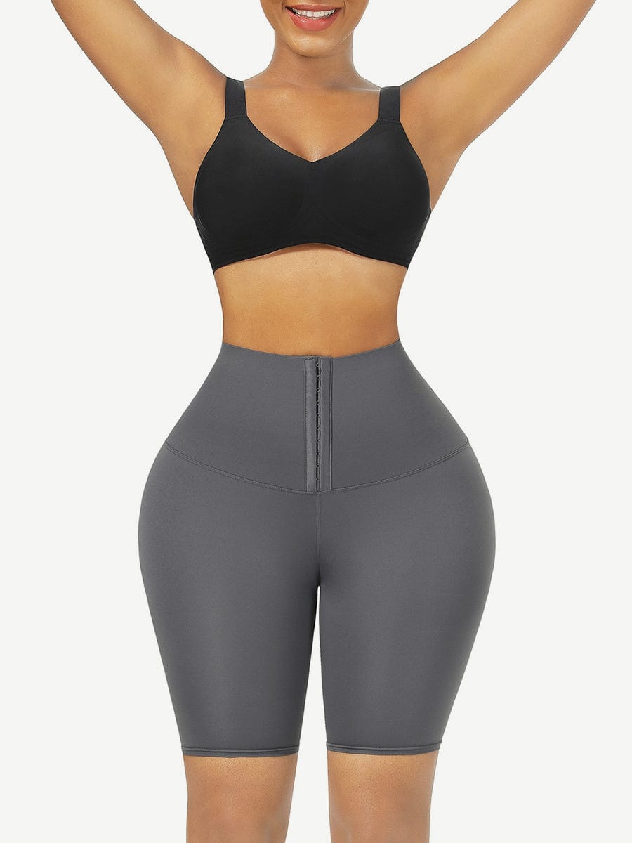 Sleek Black Mid-Waist 2-In-1 Waist Trainer Shorts