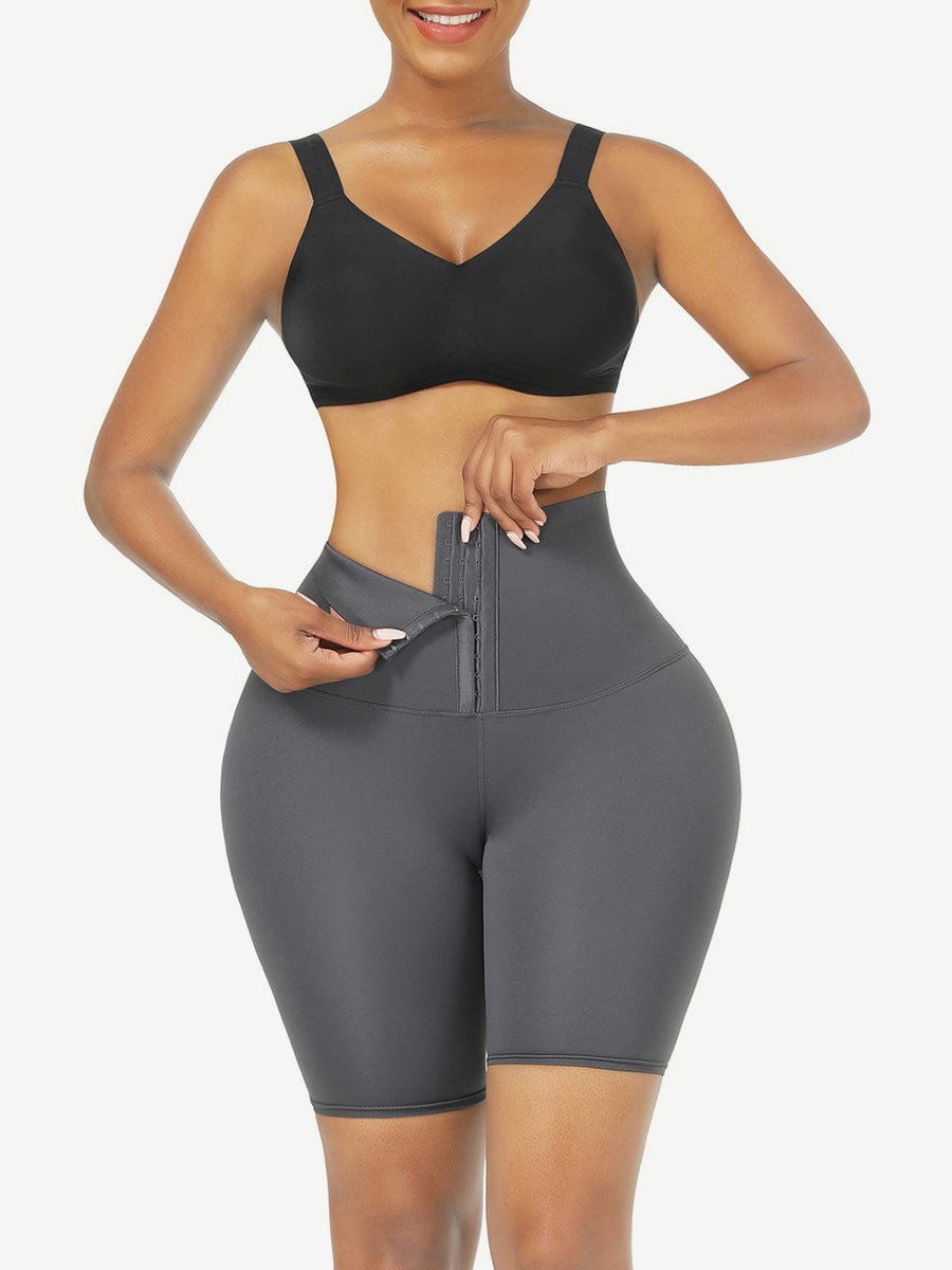 Sleek Black Mid-Waist 2-In-1 Waist Trainer Shorts