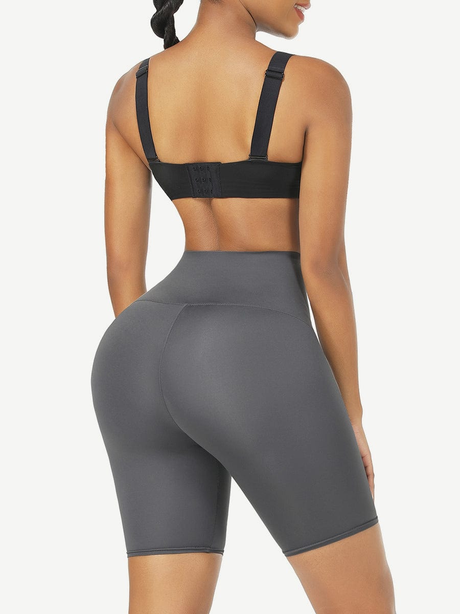 Sleek Black Mid-Waist 2-In-1 Waist Trainer Shorts