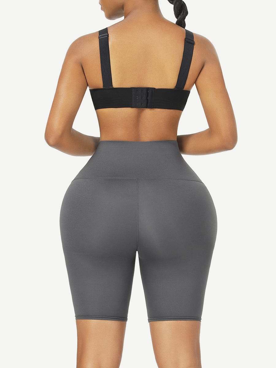 Sleek Black Mid-Waist 2-In-1 Waist Trainer Shorts