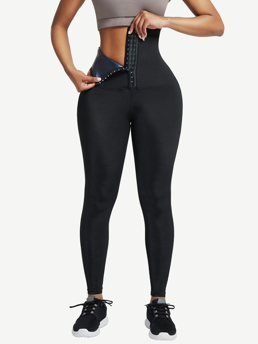 Sculpting High-Rise Neoprene Leggings with Adjustable Hooks - Dark Blue