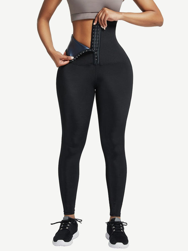 Sculpting High-Rise Neoprene Leggings with Adjustable Hooks - Dark Blue