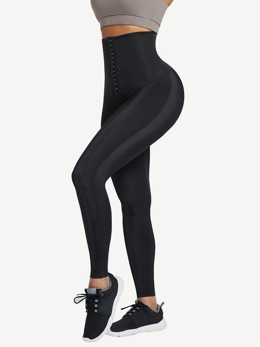 Sculpting High-Rise Neoprene Leggings with Adjustable Hooks - Dark Blue