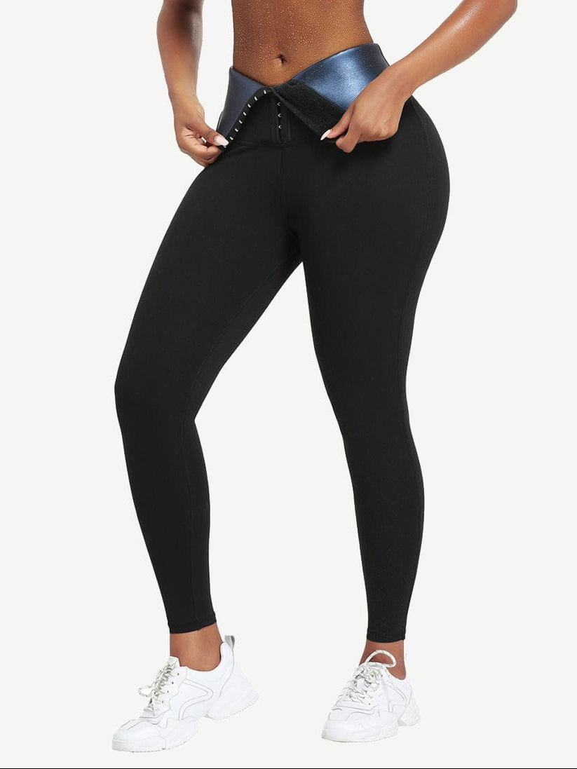 Dark Blue Neoprene Butt-Lifting Leggings with Wide Waistband