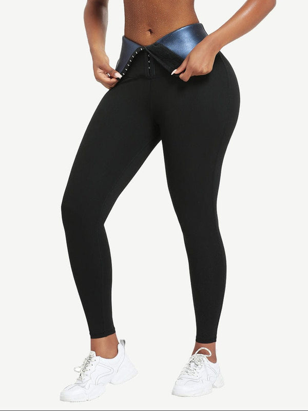 Dark Blue Neoprene Butt-Lifting Leggings with Wide Waistband