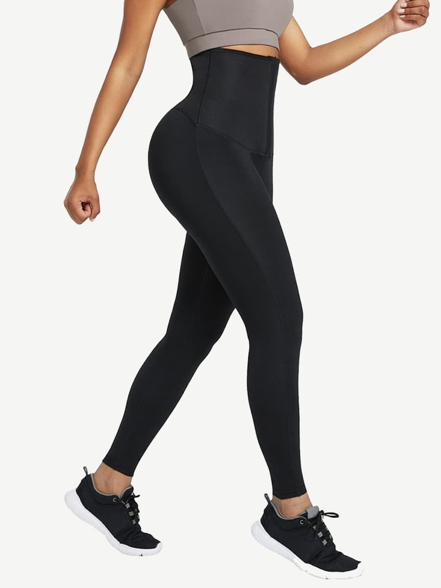 Sculpting High-Rise Neoprene Leggings with Adjustable Hooks - Dark Blue