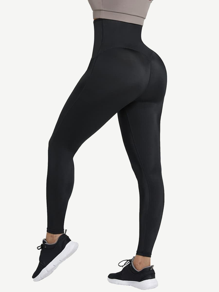 Sculpting High-Rise Neoprene Leggings with Adjustable Hooks - Dark Blue